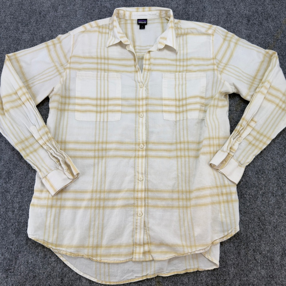 Patagonia Plaid Long Sleeve Button Down Shirt Yellow White Size L
